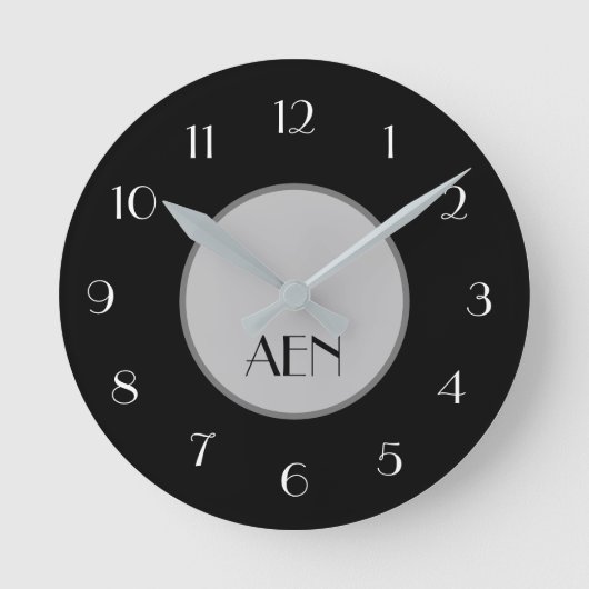 Horloge Ronde Monogrammed Black Gray White Minimum Sleek (Recto)