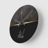 Horloge Ronde Monographie en or marbre noir (Angle)