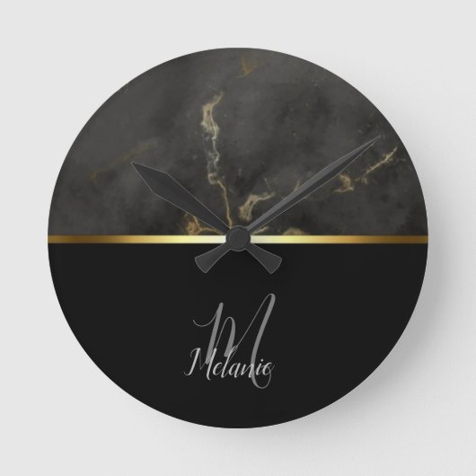 Horloge Ronde Monographie en or marbre noir (Recto)