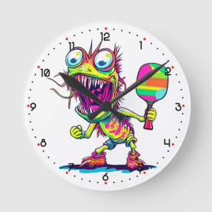 Horloge Ronde Monstre de folie de pickleball Dink