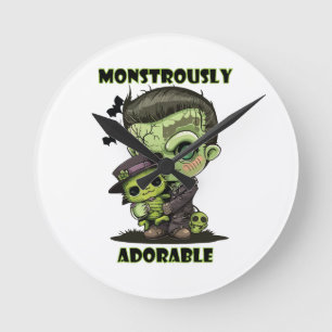 Horloge Ronde Monstre Frankenstein mignon avec plushie