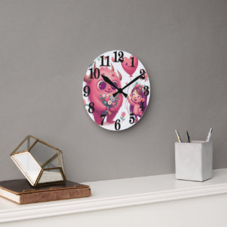 Horloge Ronde Monstre rose et la petite fille