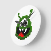 Horloge Ronde Monstre Vert - Pixel Art (Angle)