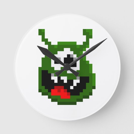 Horloge Ronde Monstre Vert - Pixel Art (Recto)