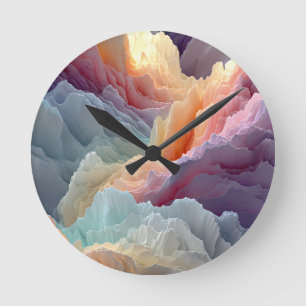 Horloge Ronde Montagnes arc-en-ciel pastel surréaliste Paysage d