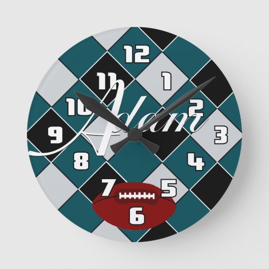 Horloge Ronde Montre à Carreaux Adam Football Vert Noir Argent (Recto)
