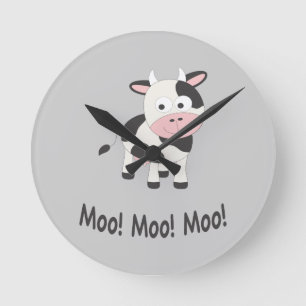 Horloge Ronde Moo Moo Moo Cute Cartoon Vache