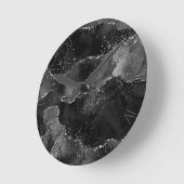 Horloge Ronde Moody Agate | Onyx Black Silver Vampy Goth Parties (Angle)
