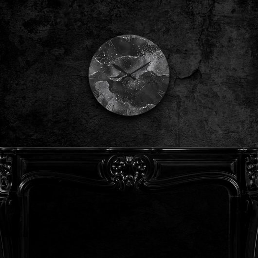 Horloge Ronde Moody Agate | Onyx Black Silver Vampy Goth Parties