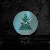 Horloge Ronde Moody Joyeux Noël | Arbre Turquoise foncé de minui