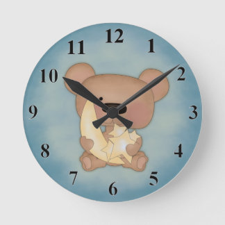 Horloge Ronde Moon and Stars Bear Wall Clock
