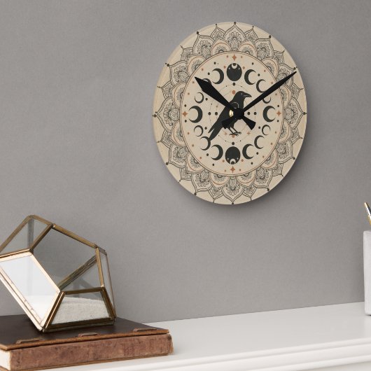 Horloge Ronde Moon Phase Raven Mandala