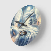 Horloge Ronde Moonlit Coastal Bedroom with Sleeping Cat (Angle)