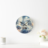 Horloge Ronde Moonlit Coastal Bedroom with Sleeping Cat (Maison)