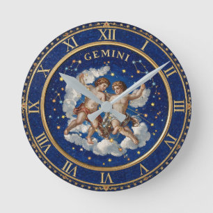 Horloge Ronde Mosaïque de style antique Zodiaque Gémeaux