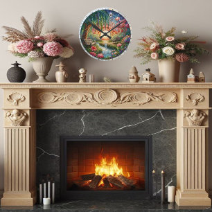 Horloge Ronde Mosaïque en verre tendu du parc enchanté