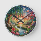Horloge Ronde Mosaïque en verre tendu du parc enchanté (Recto)