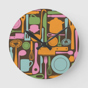 Horloge Ronde Motif 3 d'ustensiles de cuisine