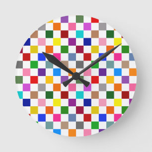 Horloge Ronde Motif à carreaux coloré blanc