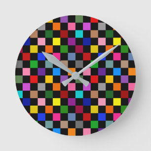 Horloge Ronde Motif à carreaux coloré noir