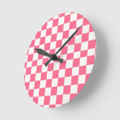 Horloge Ronde Motif à carreaux rose et blanc (Angle)