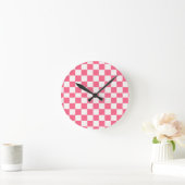 Horloge Ronde Motif à carreaux rose et blanc (Maison)