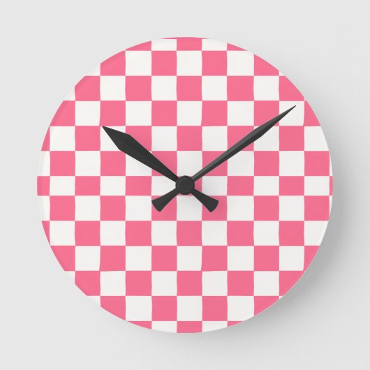 Horloge Ronde Motif à carreaux rose et blanc (Recto)