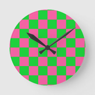 Horloge Ronde Motif À damiers chèque rose vert