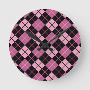 Horloge Ronde Motif à motifs de losanges dans le noir et le ros