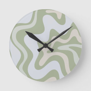 Horloge Ronde Motif Abstrait de la spirale rétro à Sage Green