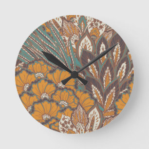 Horloge Ronde Motif abstrait de plume de paon