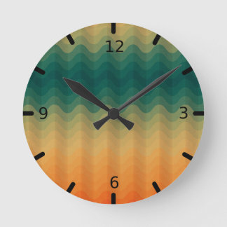 Horloge Ronde Motif Abstrait des vagues orange et verte