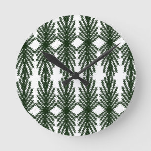 Horloge Ronde Motif Abstrait Personnalisé d'Arbre de Pin Vert Fo