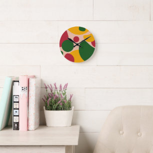 Horloge Ronde Motif Abstrait Rétro Géométrique Gras