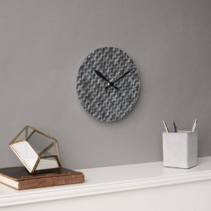 Horloge Ronde Motif abstrait tissé géométrique ardoise glacée 12