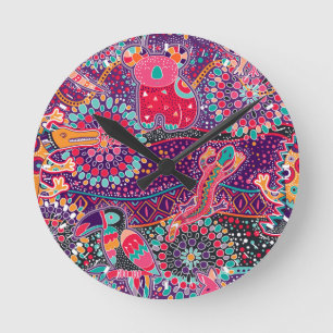 Horloge Ronde Motif animal de style ethnique
