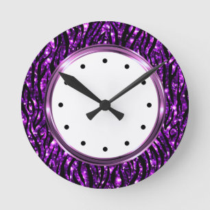 Horloge Ronde Motif animal zèbre mauve