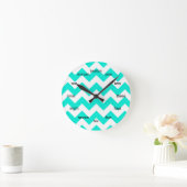 Horloge Ronde Motif Aqua et White Chevron (Maison)