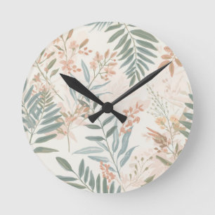 Horloge Ronde Motif aquarelle de feuille de blush botanique saug
