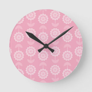 Horloge Ronde Motif Art Abstrait rose Fleurs florales