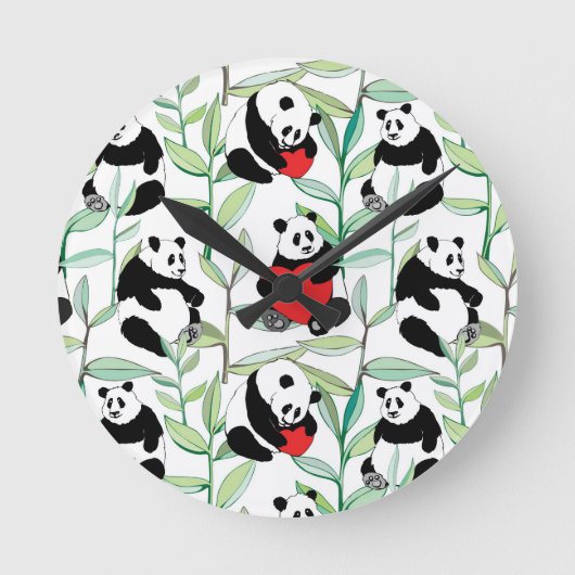 Horloge Ronde motif aux charmants pandas au coeur (Recto)
