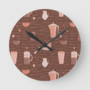 Horloge Ronde Motif avec les éléments relatifs de café