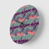 Horloge Ronde Motif Avec Poisson Et Vague Violette (Angle)