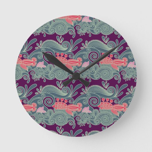 Horloge Ronde Motif Avec Poisson Et Vague Violette (Recto)