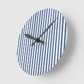 Horloge Ronde Motif blanc rayé bleu marine (Angle)