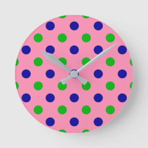 Horloge Ronde Motif bleu et vert sur pois roses