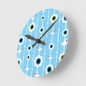 Horloge Ronde motif bleu oiseau et fleurs (Angle)