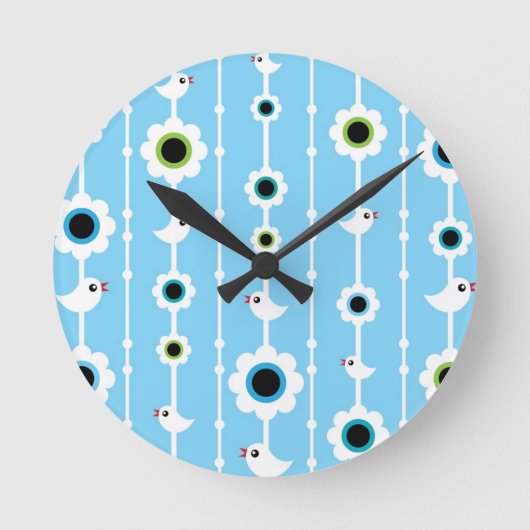 Horloge Ronde motif bleu oiseau et fleurs (Recto)