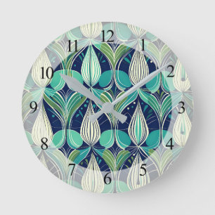 Horloge Ronde Motif bleu vert du milieu du siècle atomique