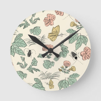 Horloge Ronde Motif botanique avec papillons et coléoptères
